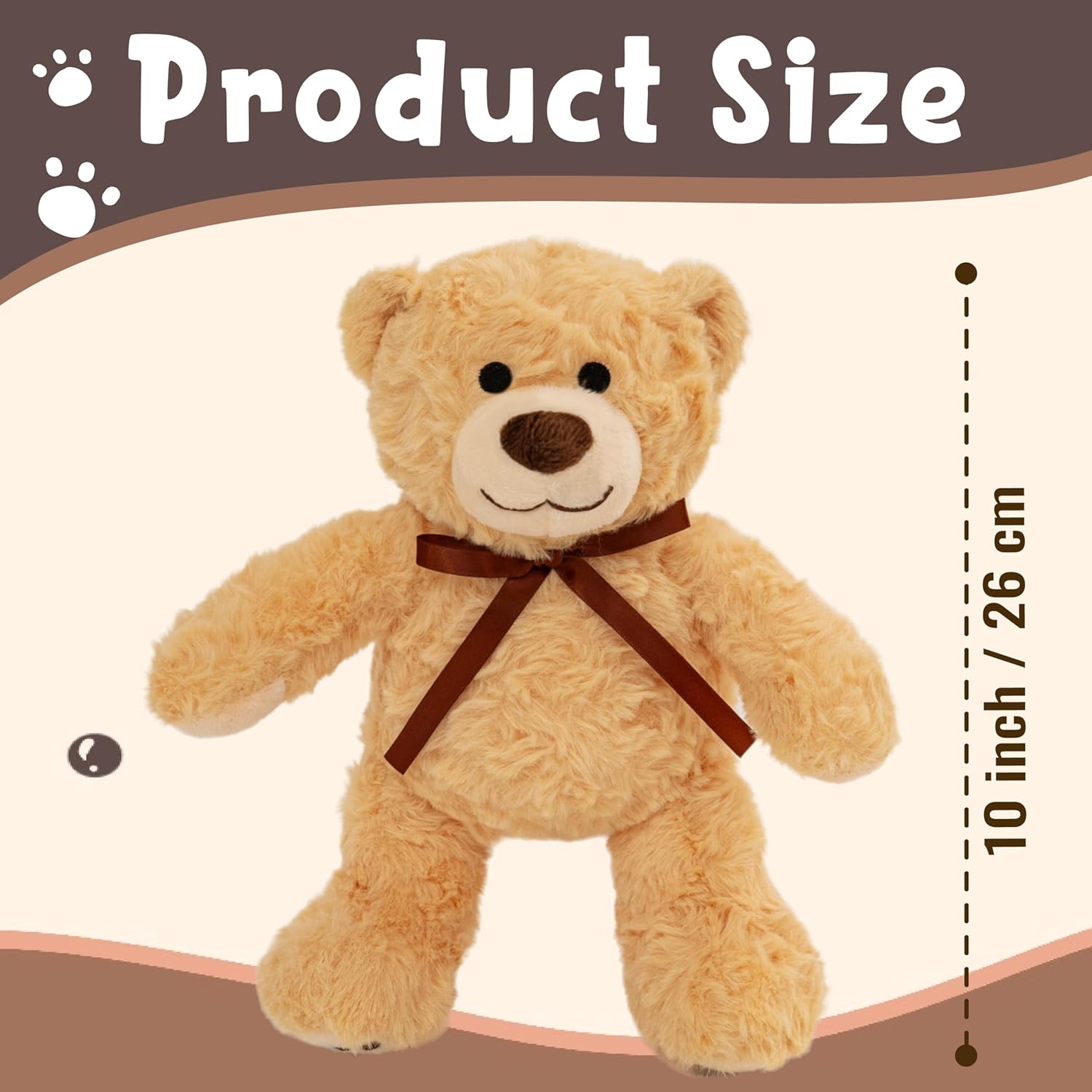 6Pcs Teddy Bear Stuffed Animals Bulk for Baby Shower, Small Stuffed Teddy Bear Plush, 10" Bulk Bears Plush Toys for Baby Shower Party Decorations Christmas Valentine's Day (Brown)
