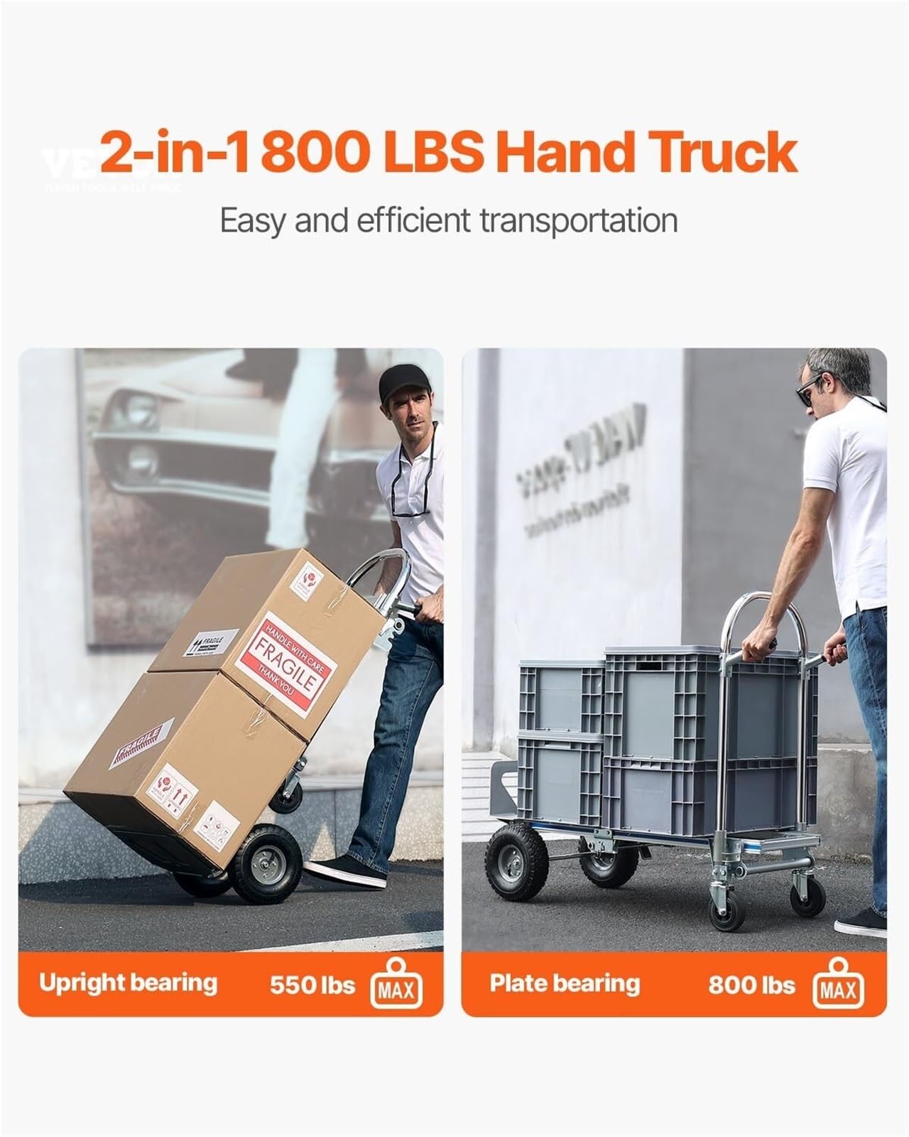 Transportkarre Hubwagen Aluminium-Sackkarre 2 In 1 Hochleistungsindustrieller Faltender Transportwagen Mit Gummirädern Transporthilfe