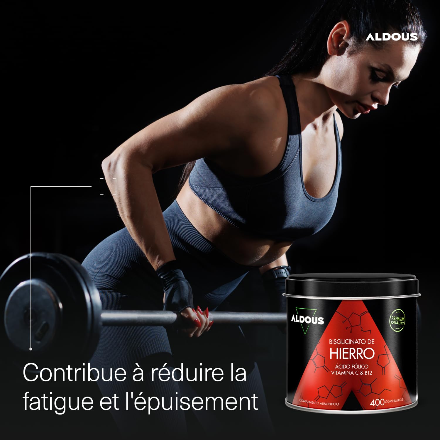 Fer Bisglycinate 14 mg + Vitamine C, B12 et Acide Folique - 400 Comprimés - Fer Complément Alimentaire avec Vitamine C - Anti-fatigue - Tolérance Optimale - Haute Absorption - Aldous