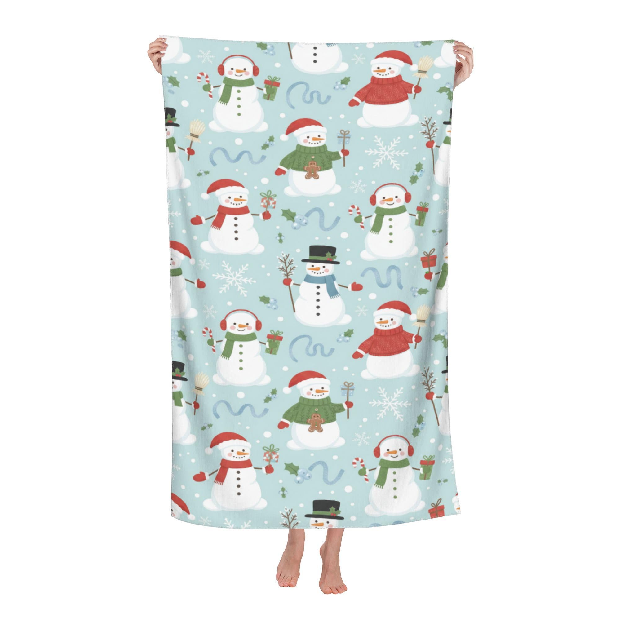 peiyeety Snowman Winter Gifts Soft Bath Towels Absorbent Bathroom Towel for Beach Hotel Gym Spa Shower