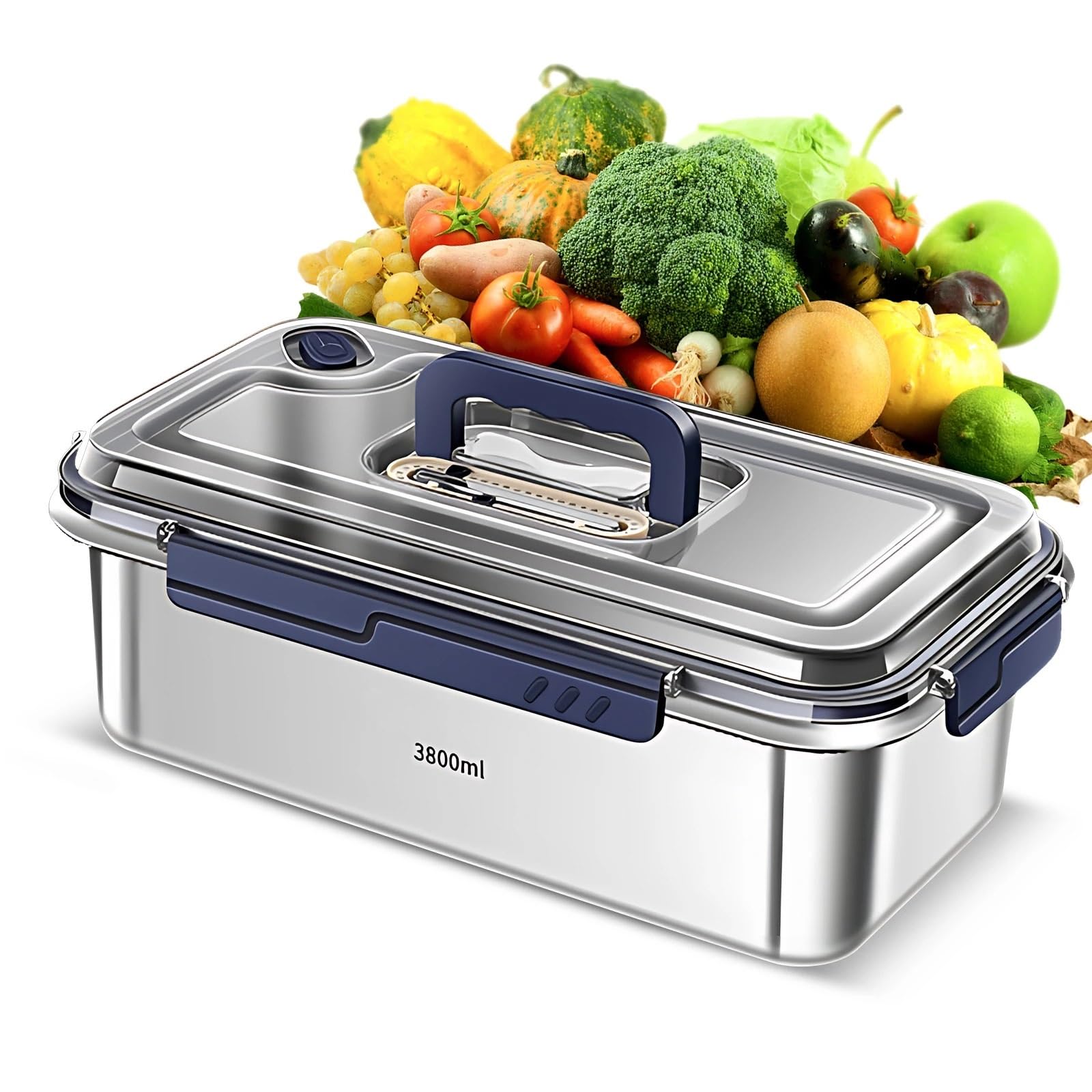 Juego de recipientes herméticos de acero inoxidable 316 con indicador de fecha, gran capacidad de 2,4 l, 3,8 l, 5,6 l, caja de cocina a prueba de fugas (3,8 L)