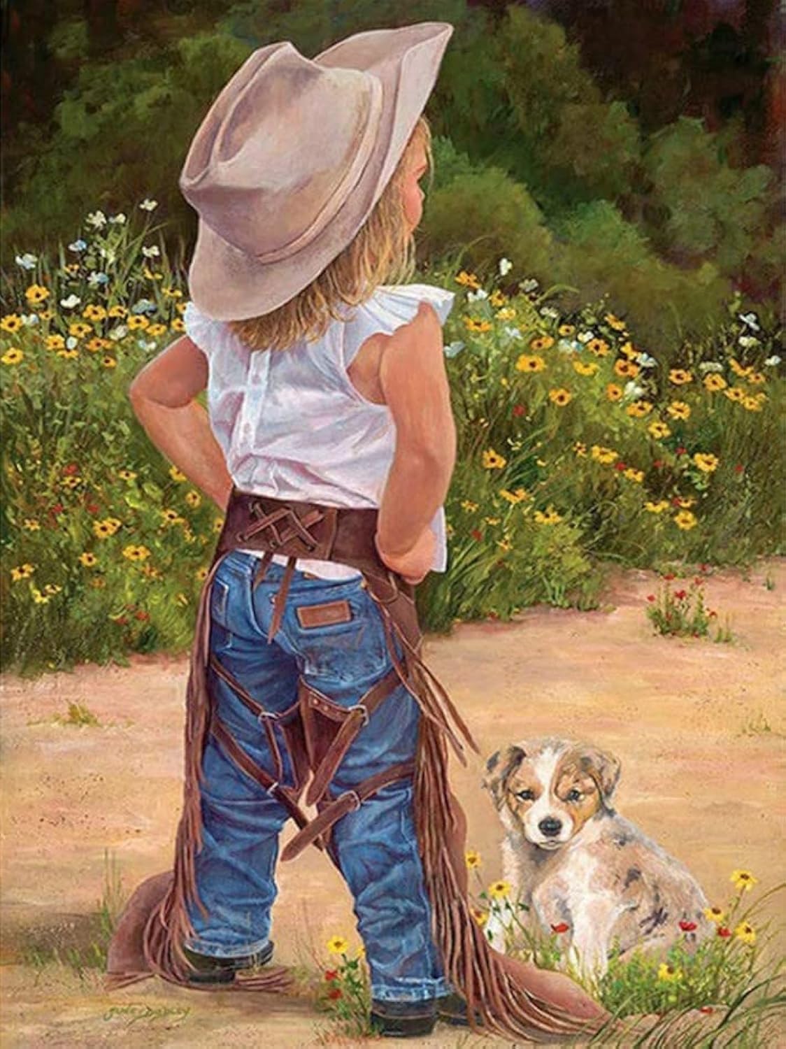 Kit de pintura de diamantes 5D para adultos, pequeño vaquero con perro, rodeo americano occidental para niños, Manualidades, 30 x 40 cm