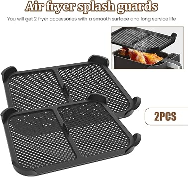 2Pcs Air Fryer Silicone Splash Guard, Heat Resistant Air Fryer Splatter Screen, Dishwasher Safe Grease Splatter Guard Suitable for Foodi Max Double Zone AF400EU AF451EU AF400DE AF451DE (Style 1)