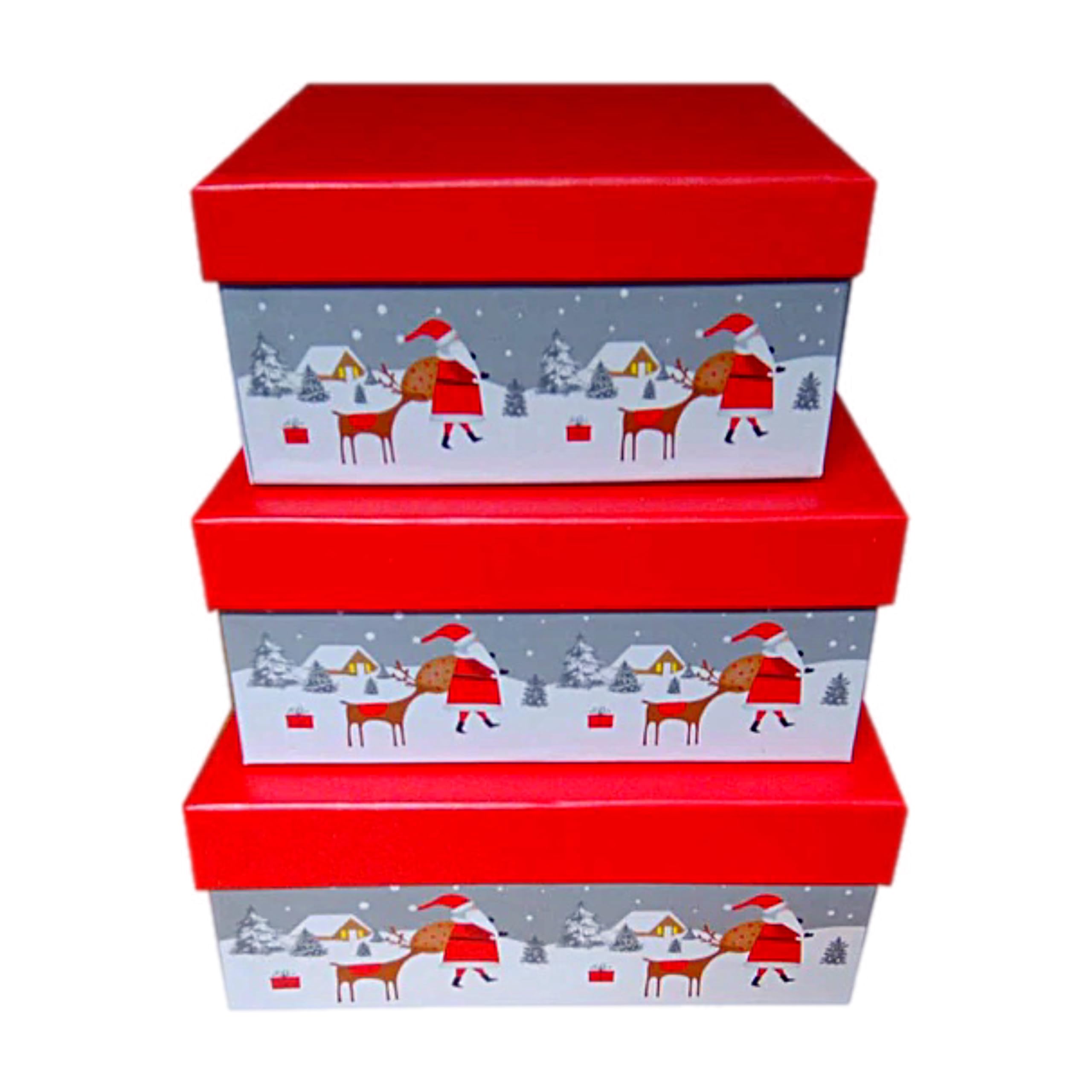 eBoutik - Set of 3 Christmas Stacking Gift Boxes - Festive Stackable Storage Containers for Holiday Present Wrapping and Party Decor or Xmas Eve (Santa & Friends)