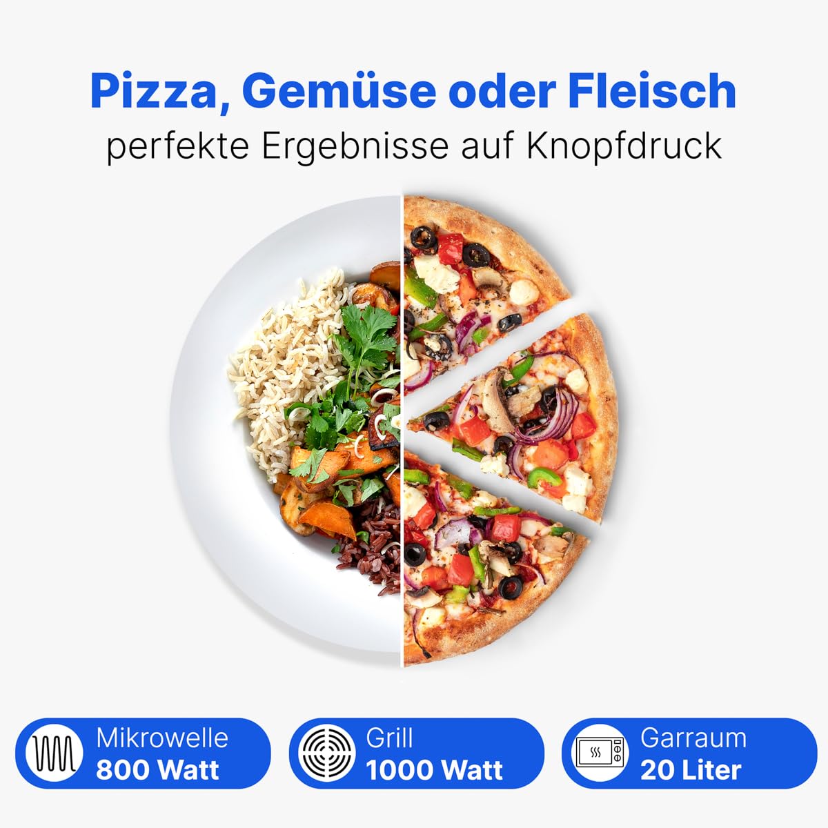 Bomann Einbaumikrowelle mit Grill | 60cm | 800W Mikrowelle | 1000W Grill | inkl. Grillrost und Drehteller | 20L Einbau Mikrowellengerät | MWG 2215 EB inox