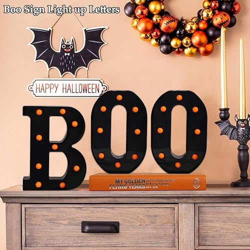 Miniatura 2 de Decoraciones de Halloween para interiores, 3 letras LED de marquesina iluminadas, decoración de Halloween, letreros luminosos para el hogar,