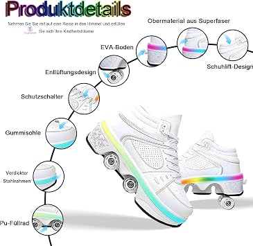 Rollerskates womens,Quad Kick Roller Skates for kids,LED Inline Skates Deformation Trainers for Adults Beginners,Sneakers with Invisible Wheel for boys