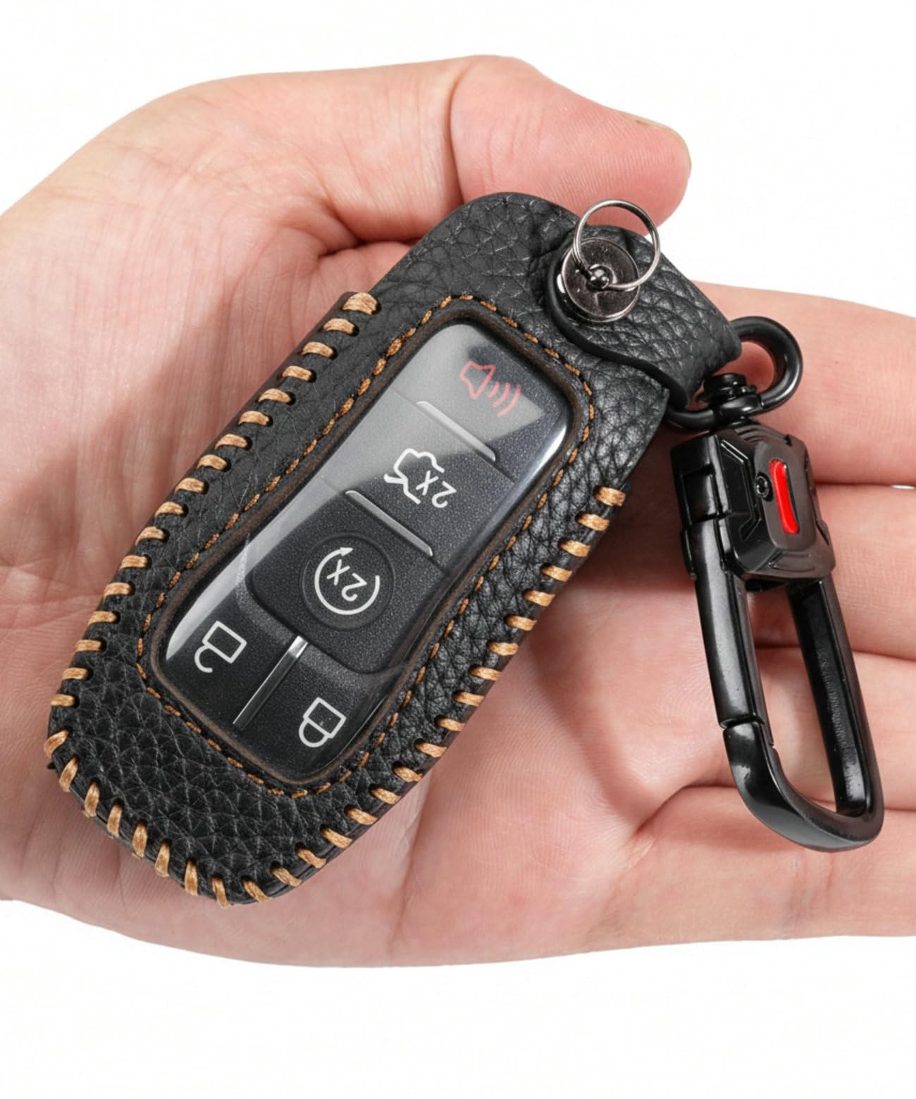 YONUFI for Ford Key Fob Cover Holder Leather for F-150 Mustang Explorer Fusion Edge Lincoln MKZ MKC Nautilus Key Case No Signal Loss (Black)