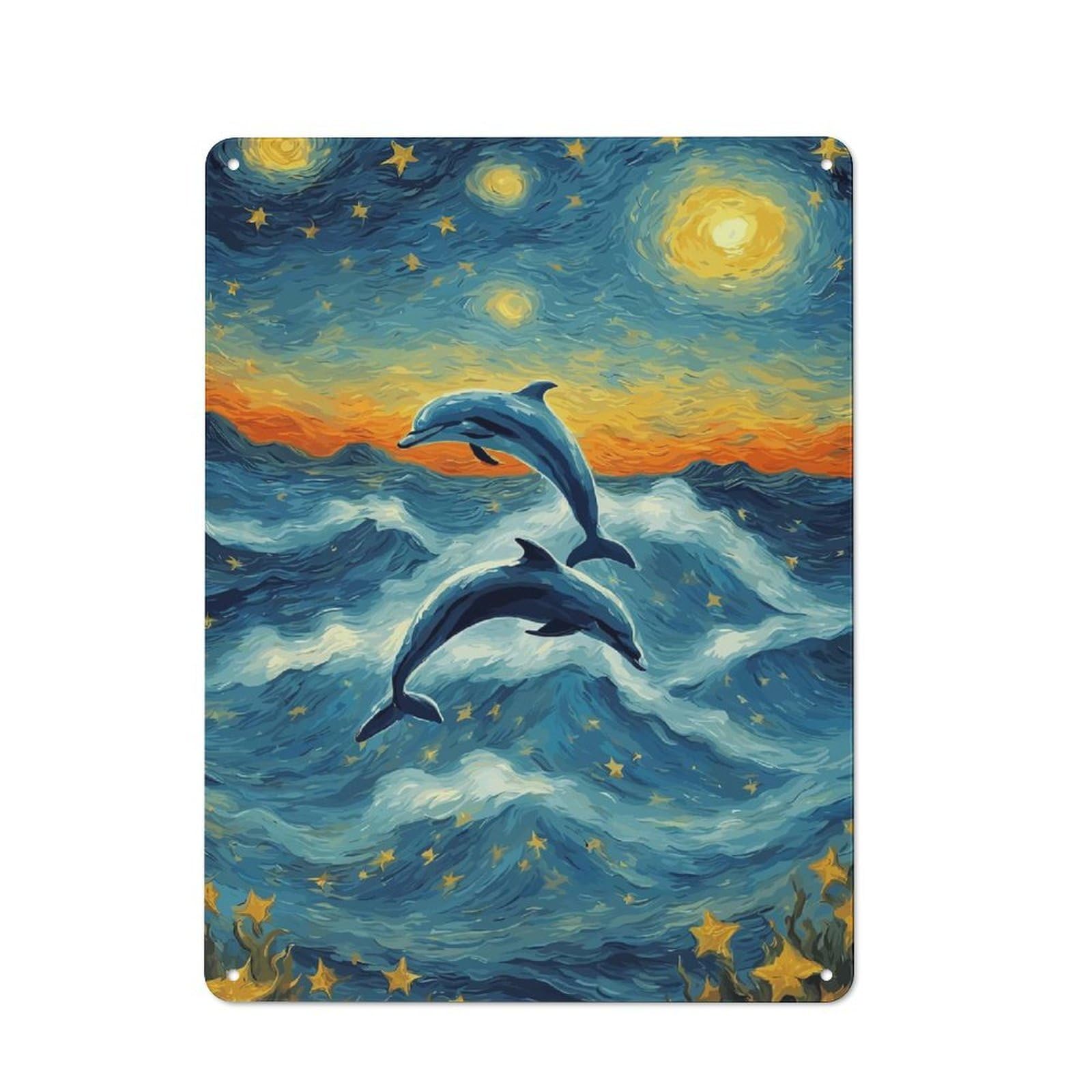 Junmoney Starry Night Dolphins Industrial Metal Sign 40X30cm, Clean Industrial Loft Wall Plaque For Modern Home, Workshop, Office Or Cafe