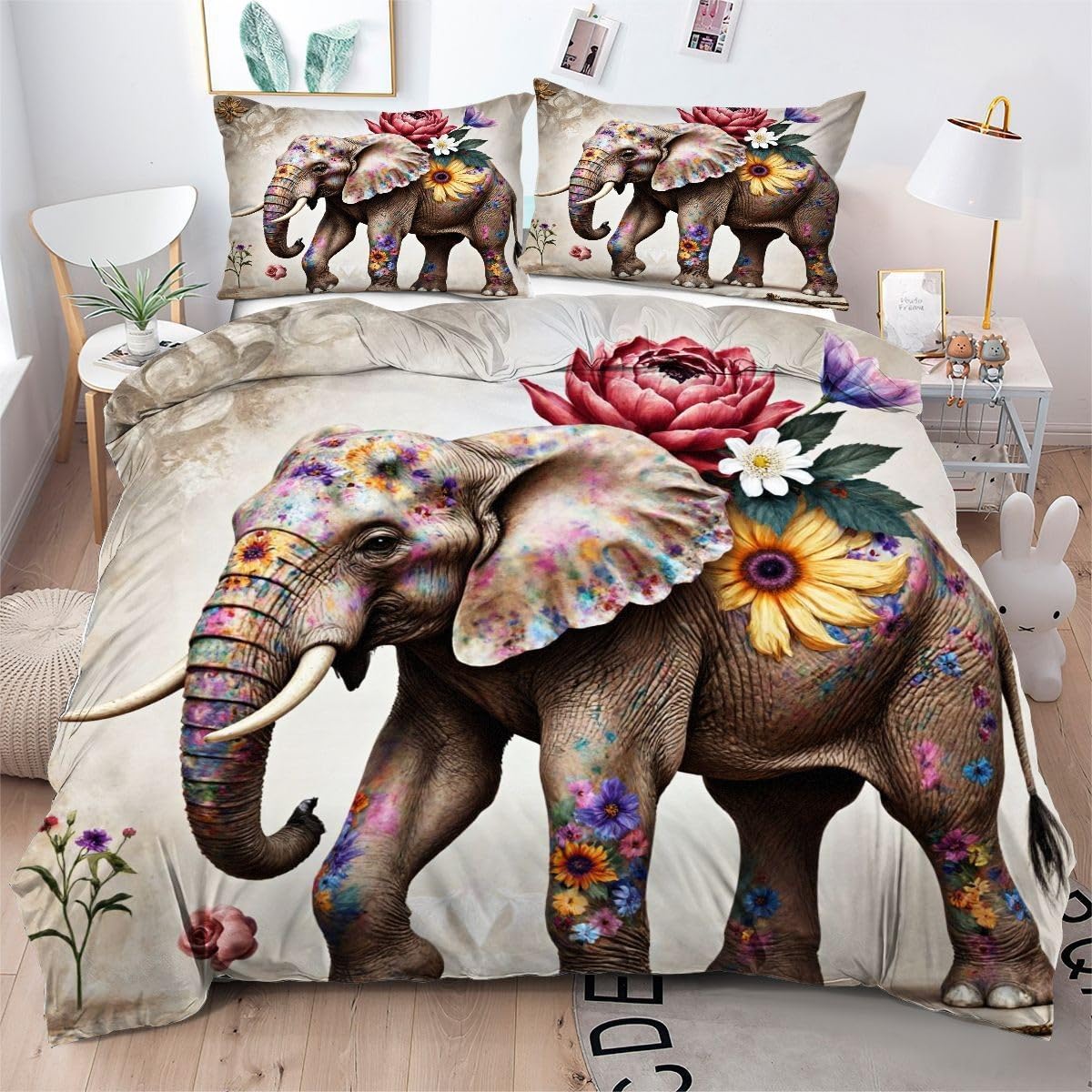 Housse de couette éléphant coloré résolvant le problème de couette qui glisse la nuit 200x200
