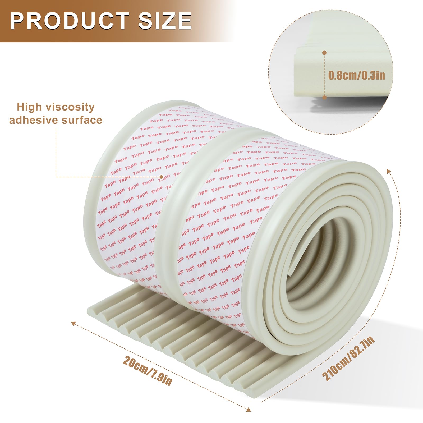 Protector de Bordes Suave Más Ancho 20cm Protector de Esquinas para Bebe Suave Protector de Bordes De Mesa Autoadhesivo Protege a Niños y Ancianos para Mesas, Encimeras, Cómodas Blanco