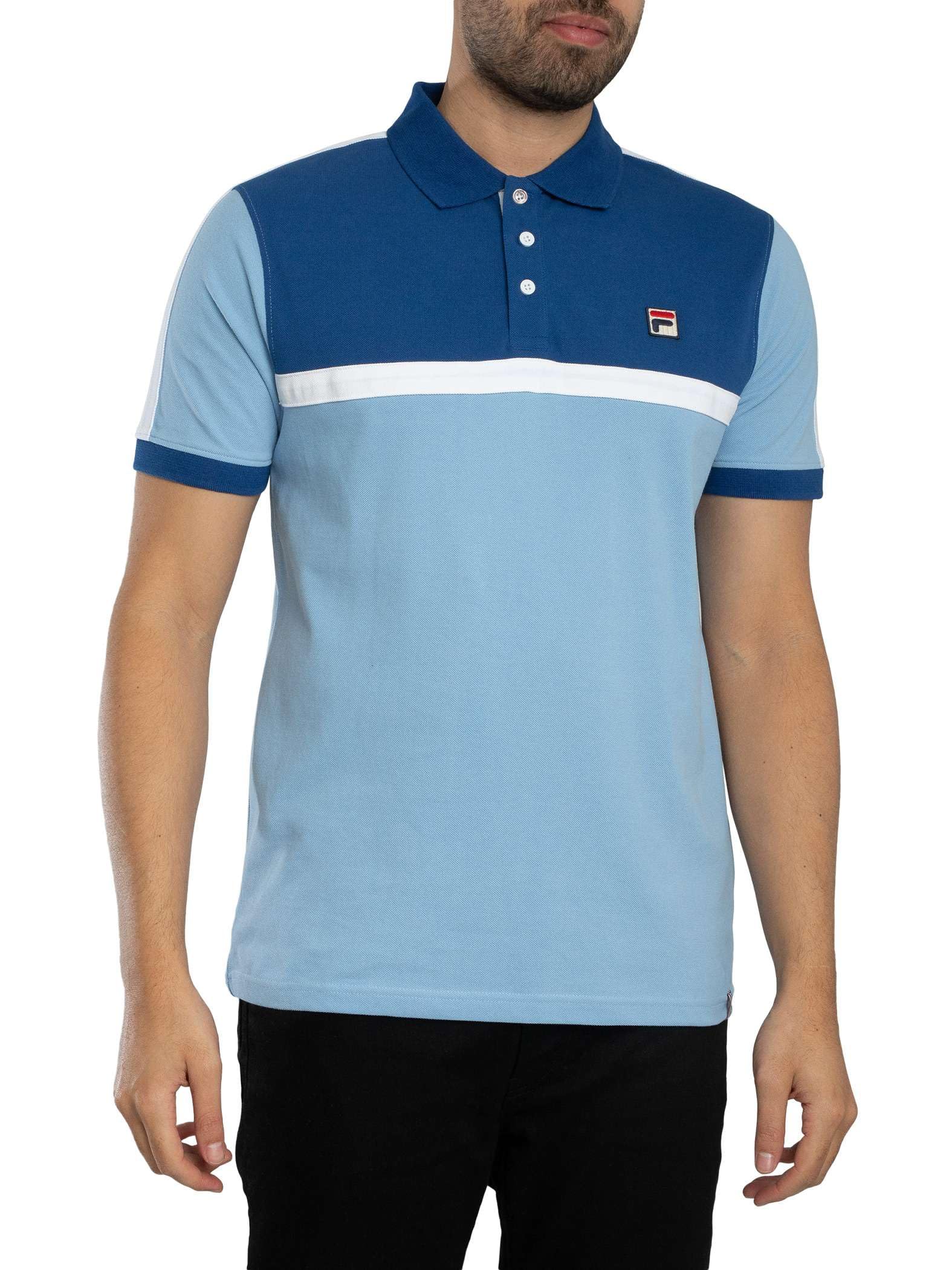 Fila Men's Mattia Contrast Panel Polo Shirt, Frozen Fjord/Limoges/White Size L