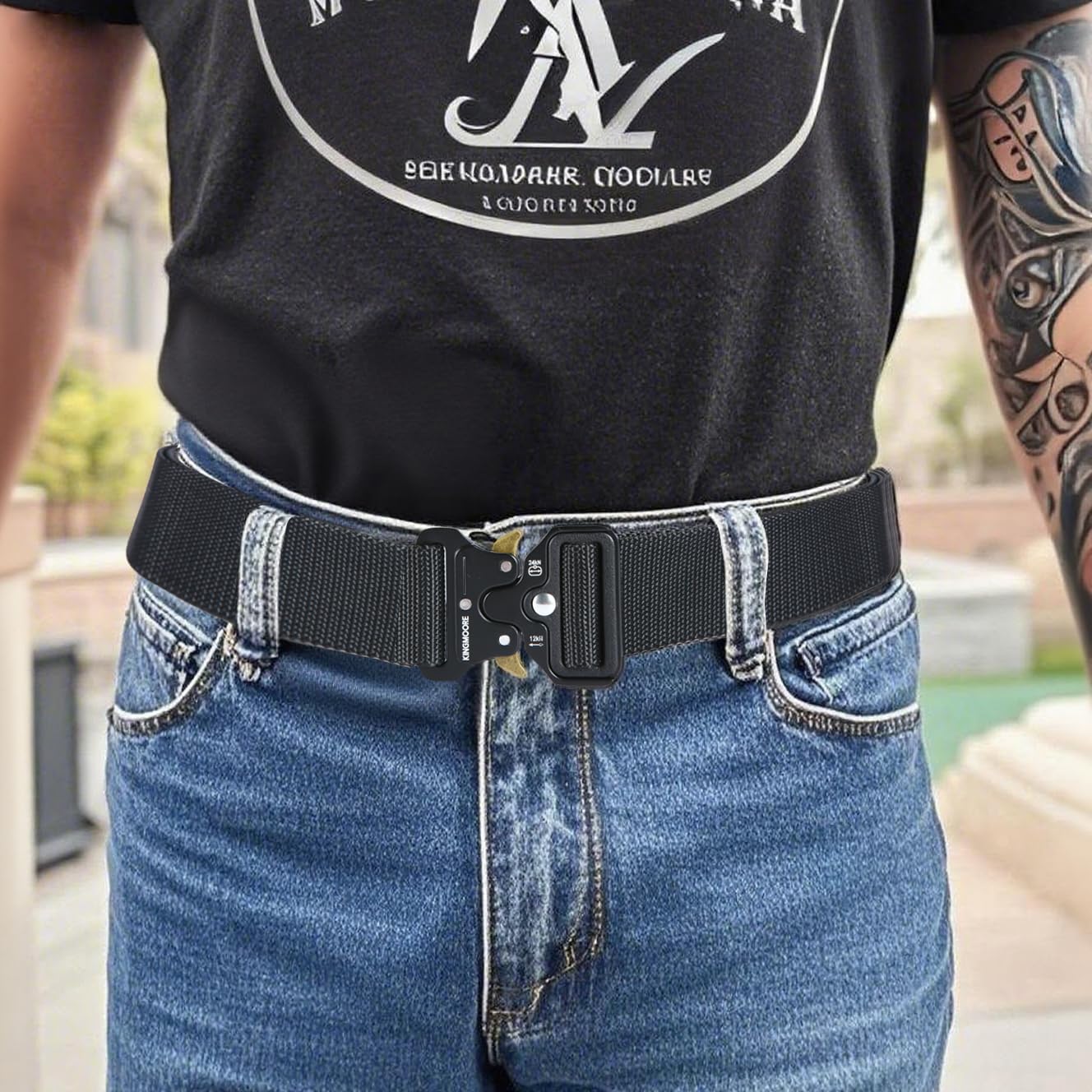 Paquete de 3 cinturones tácticos para equipo de combate militar EDC Battle militar, hebilla de metal de liberación rápida con soporte adicional para llavero Molle (paquete de 3 (negro, caqui 2