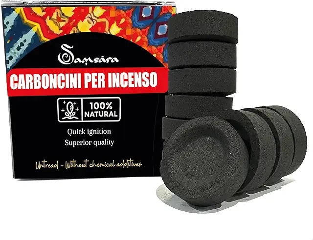 Charbons naturels Samsara pour encens et narguilé - Allumage rapide, 50-60 min