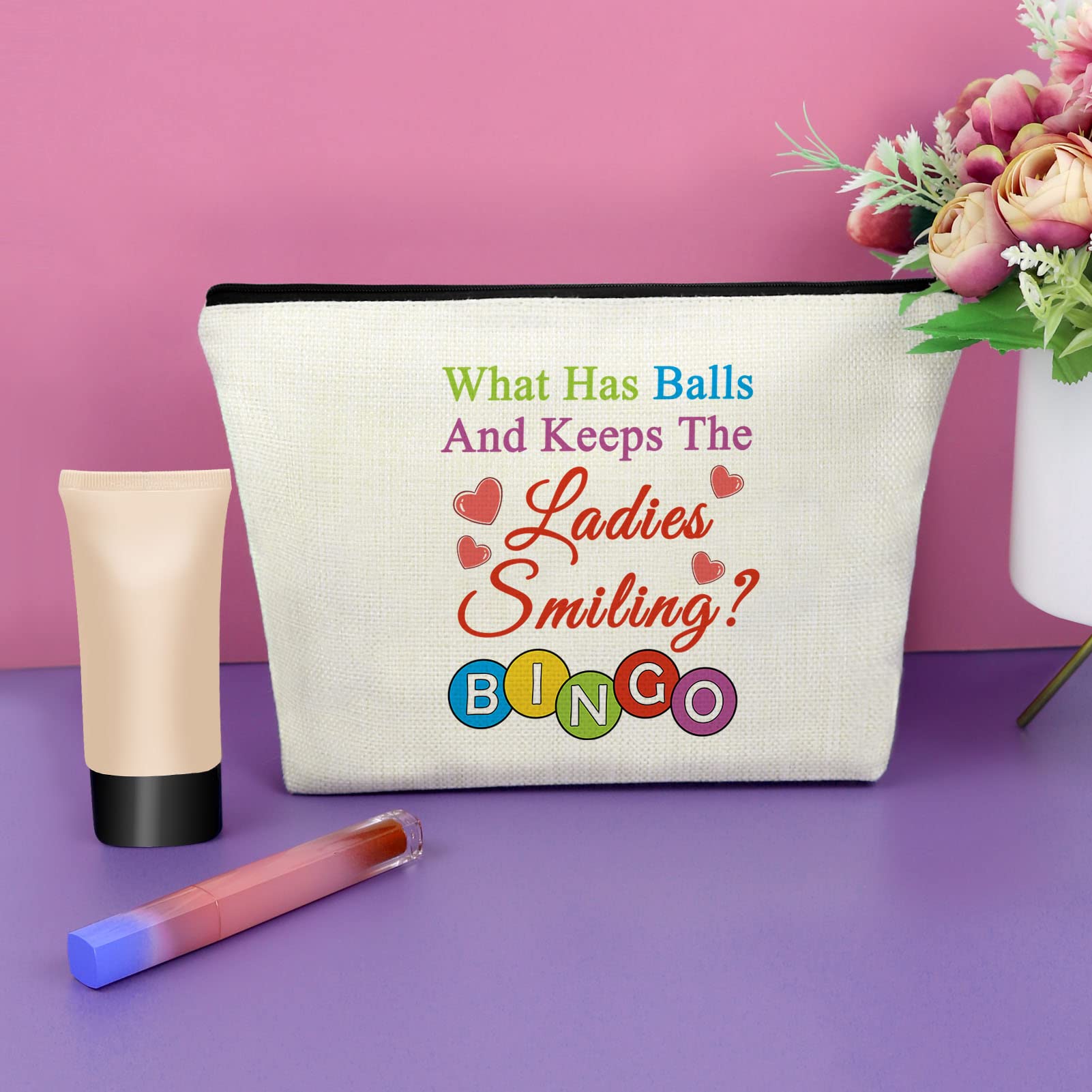 Sazuwu Bingo Lover Makeup Bag Bingo Player Gift Cosmetic Bag Casino Lover Birthday Retirement Christmas Gifts for Her Travel Pouch