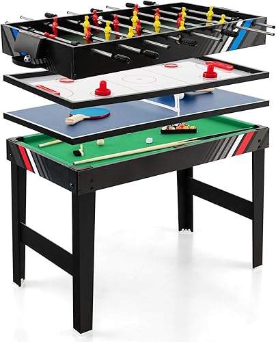 Giantex Mesa de juego múltiple 4 en 1, mesas de juego combinadas de 49 pulgadas con mesa de futbolín de tamaño adulto, mesa de hockey deslizante,