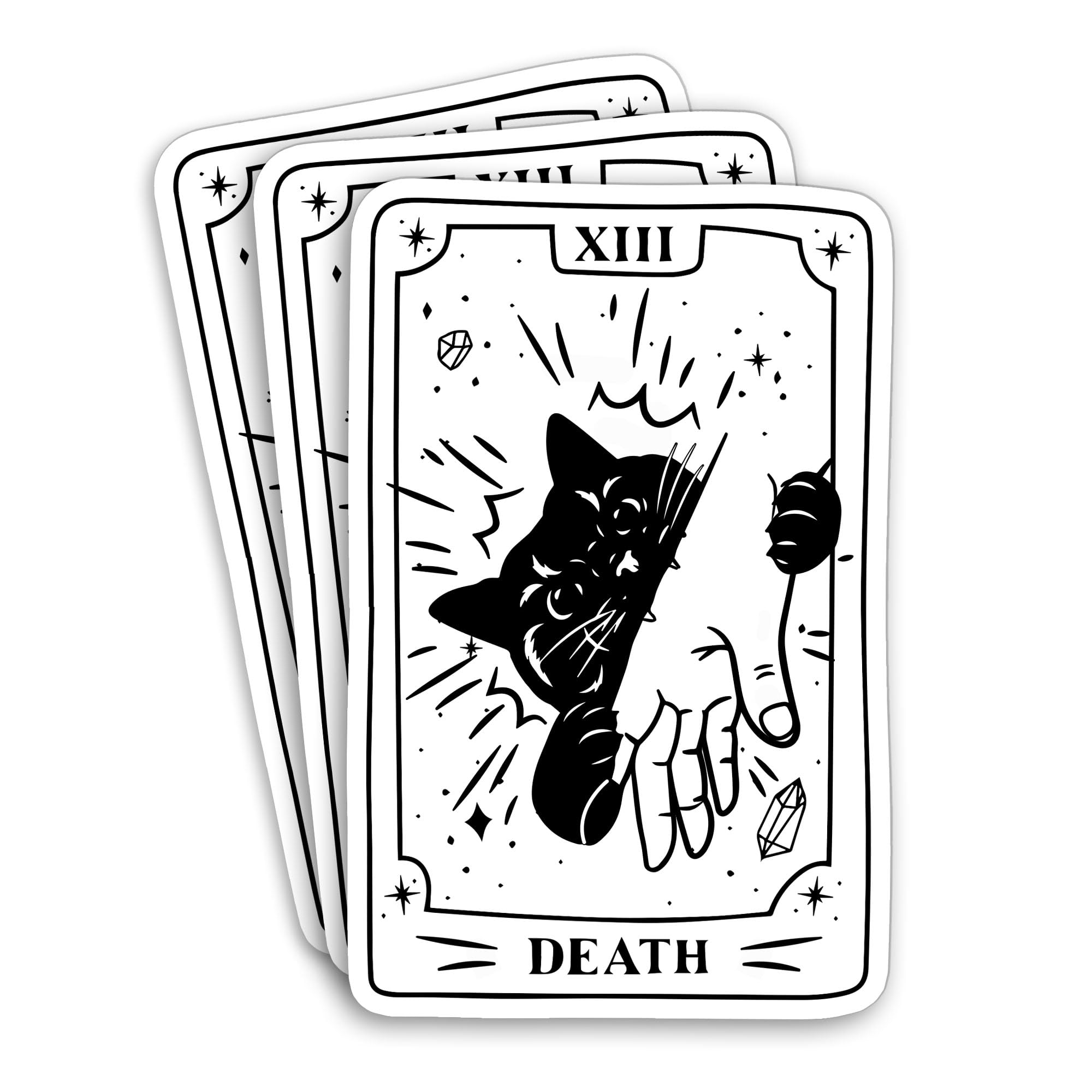 (3Pcs-3") Tarot Card Black Cat Stickers, Tarot Death Spooky Cat Lover Motivational Decals Positive Inspirational Waterproof Vinyl Stickers for Laptop