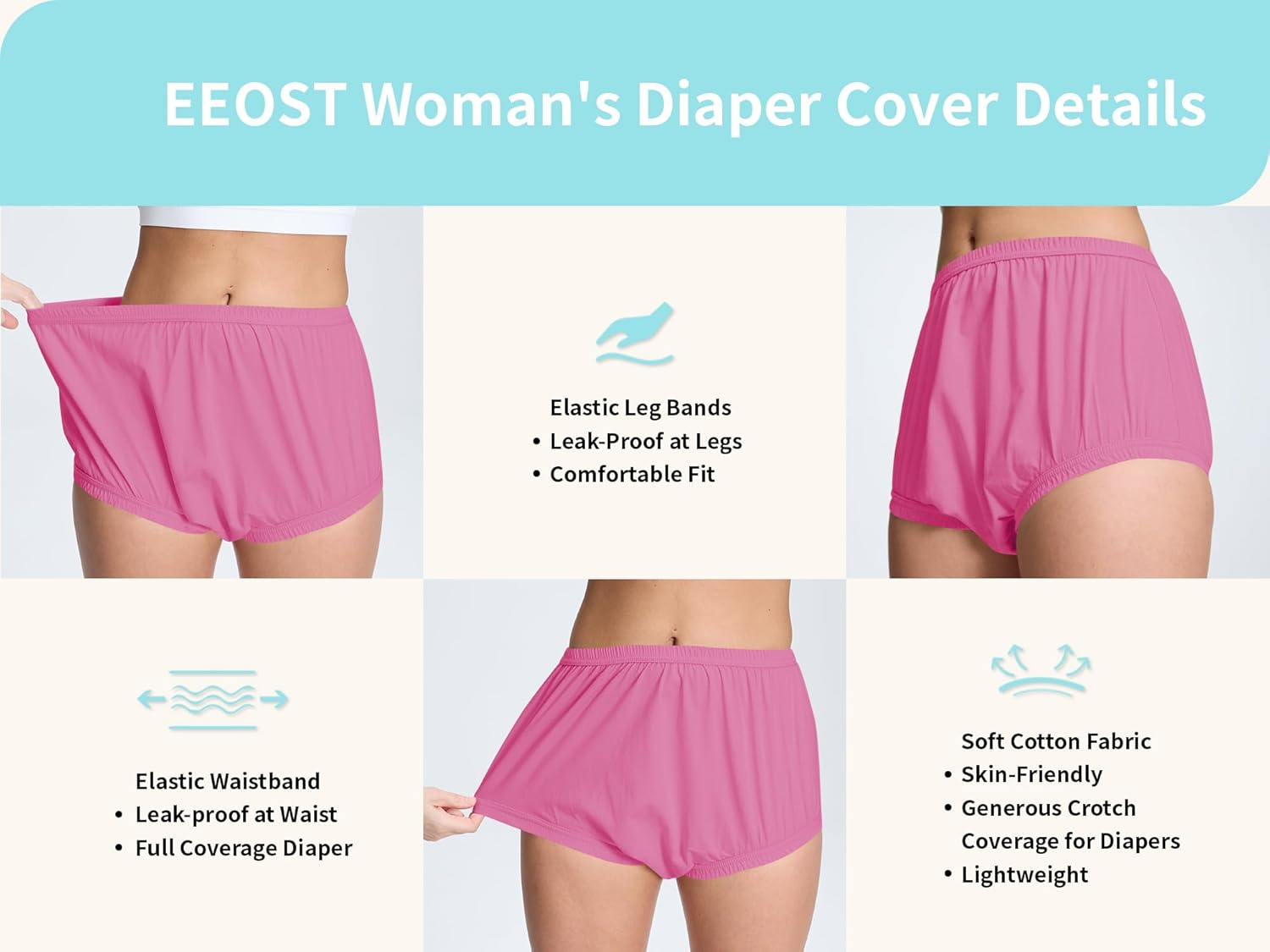 Women's Plastic Pants for Adult Diapers Incontinence Waterproof Cloth Diaper Cover Leakproof Rubber Underwear Alternative (Pink, 3XL) - Image 4