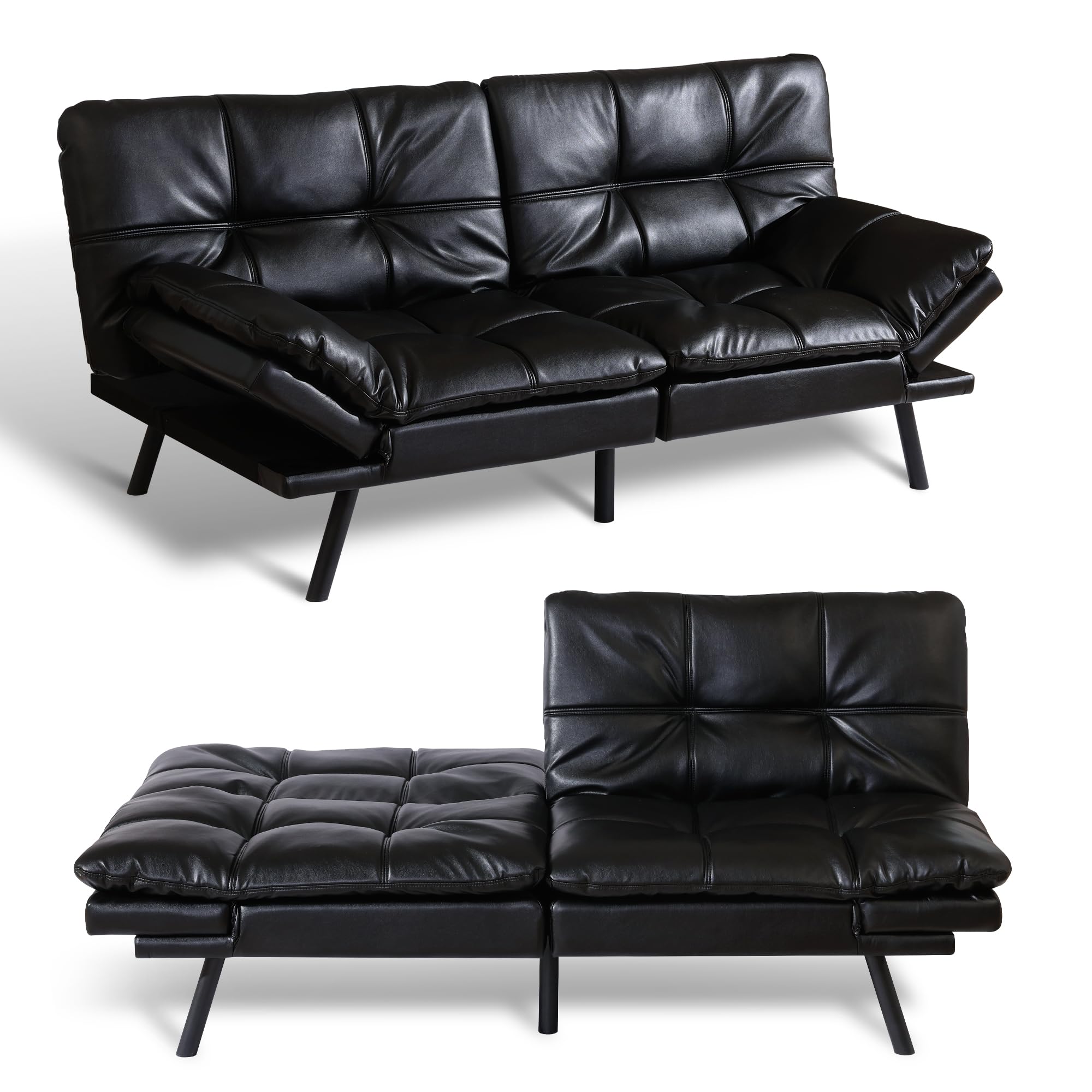 Photo 1 of *NONREFUNDABLE***MISSING LEGS**PARTS ONLY***Convertible, Faux Leather Sleeper Bed Futon Couch, Small Cama, Loveseat Sofa with Adjustable Spiltback and Armrest Sofabed, Black