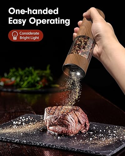 Miniatura 11 de TOMEEM Juego de molinillo eléctrico de sal y pimienta de mayor capacidad, recargable con luces LED, molinillo automático de pimienta y sal de acero