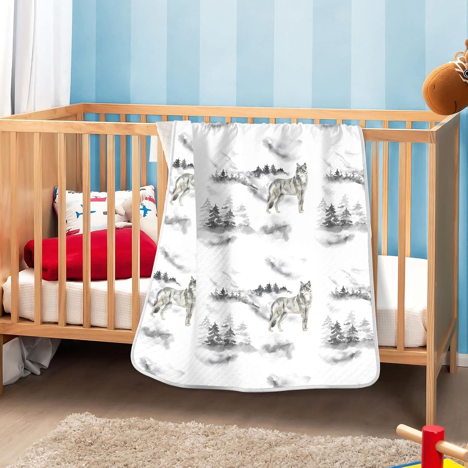 Ollabaky Forest Wolf Animal Baby Blanket for Boys Girls Cotton Throw Blanket Swaddle Blanket for Crib Stroller Nursery Receiving Blanket Infant Toddler Unisex 30"x40"