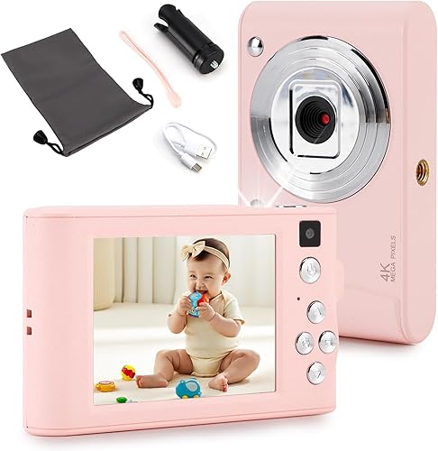 Cámara digital rosa con tarjeta de 32 GB, pantalla 720P de enfoque automático de 3 pulgadas, cámara digital de punto y disparo con luz de flash, disponible en Yaxa Guatemala