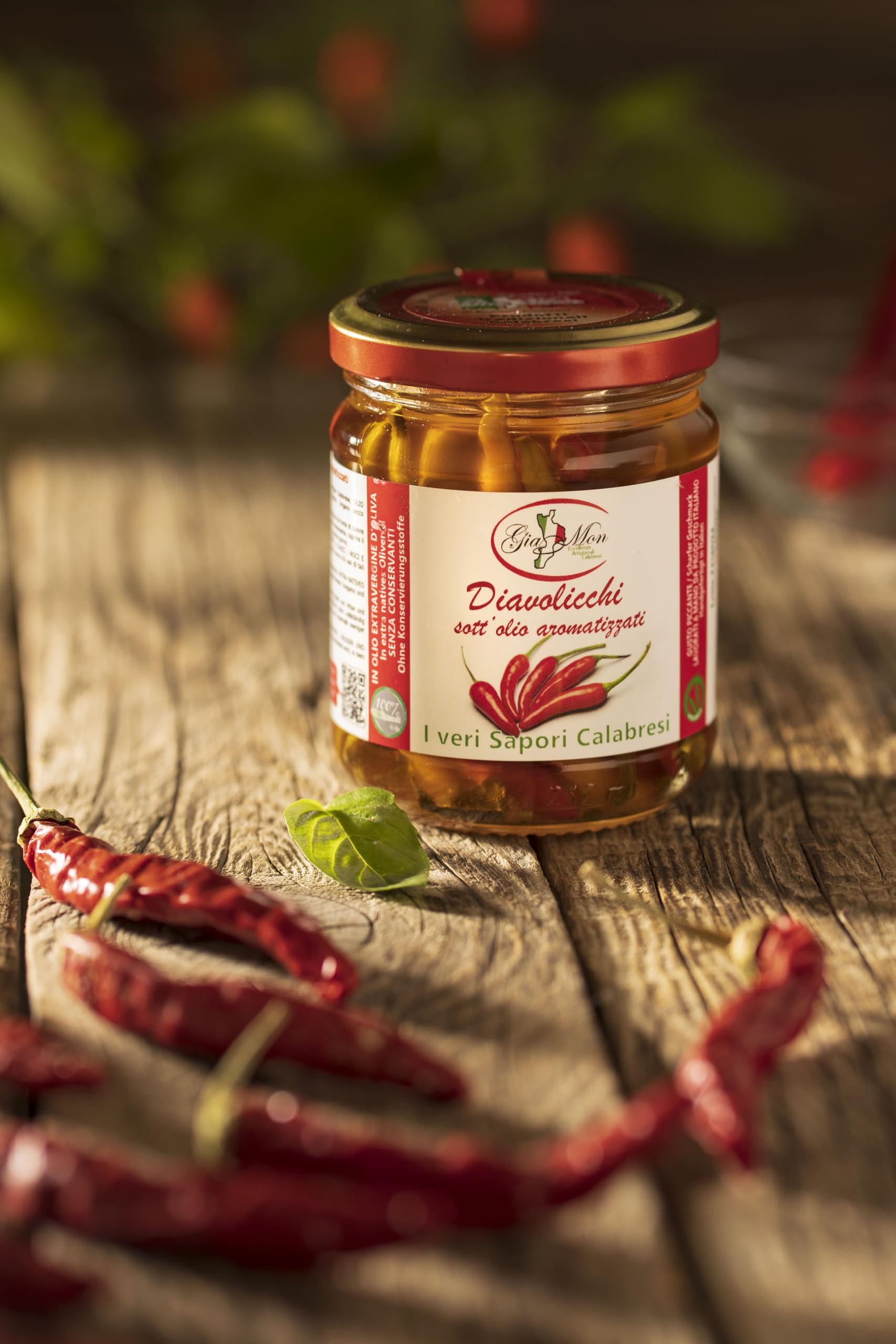 Kalabrische Diavolicchi in Öl – 3er-Sparset (je 180 g Glas)! Scharfe Peperoni in Nativem Olivenöl Extra, Handgemacht in Italien – Perfekt für Liebhaber der italienischen Küche