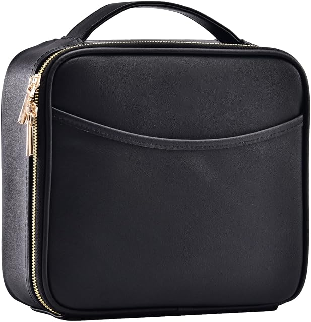 Makeup Bag Makeup Organiser Storage Travel Makeup Case Portable Cosmetic Bag for Women Girl PU Leather Beauty Box Makeup Case with Removable Compartment, Black