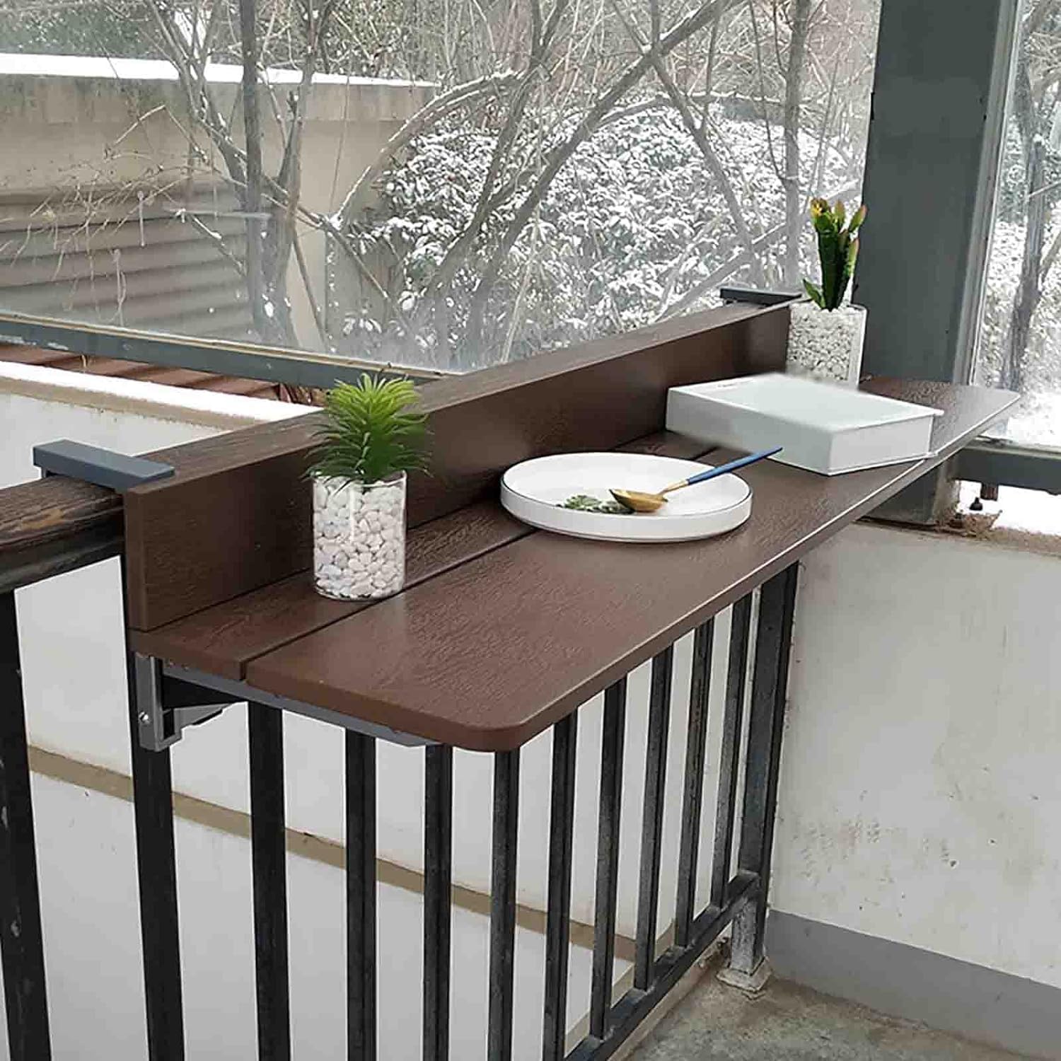 LXXW Zewnętrzny stół balustradowy balkonowy Stolik zewnętrzny, stolik balkonowy, składany wiszący stolik barowy, stolik balkonowy z regulacją wysokości do balustrady Stół balkonowy na balustradę(60x37