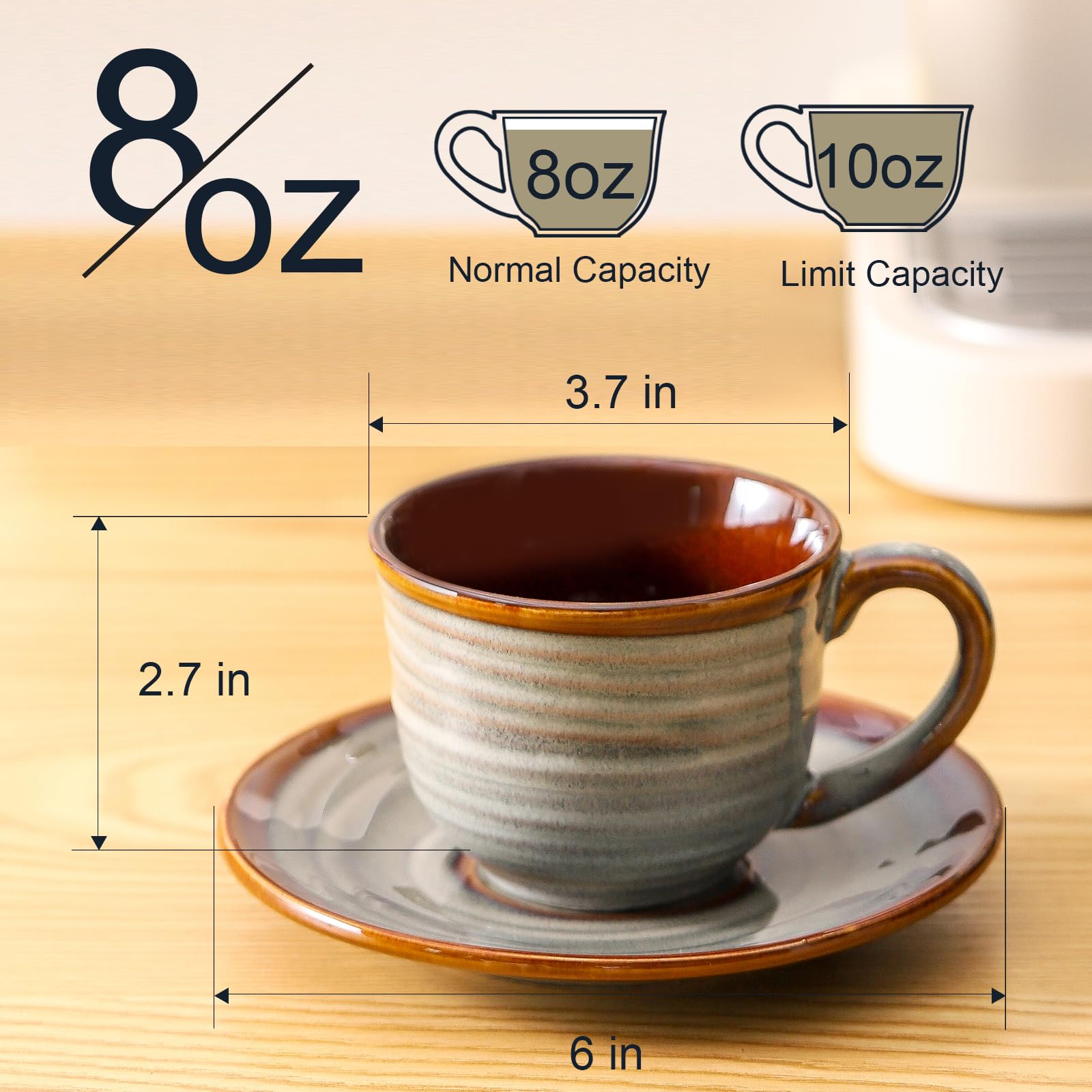 Amazon.com | Hasense Ceramic Tea Cups and Saucers, 8oz Cappuccino Cups Set  of 4, Espresso Coffee Mugs for Home and Office, Perfect for Coffee,  Cappuccino, Latte, Americano, Milk and Tea - Grey