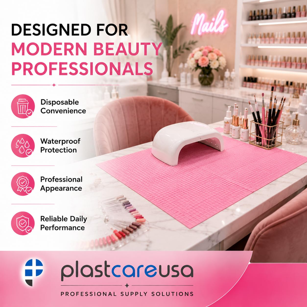 PlastCare USA Pink Disposable Dental Bibs 13"x18" - 3 Ply Waterproof Tattoo Bib Sheet for Patients - Dentist or Medical Tray Cover and Nail Table Cover Supplies