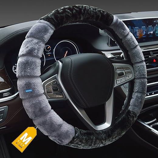 NIKAVI Fur Car Steering Wheel Cover (Medium O-Type)(Grey)