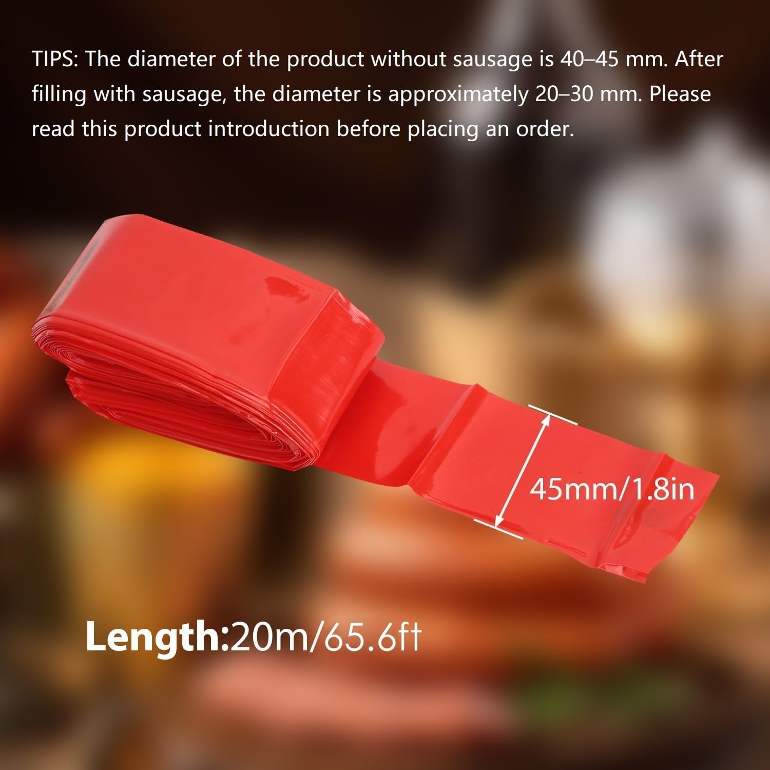 Tissting Involucro per Salsicce, Custodia per Salsicce in Plastica 20m x 45mm Non Commestibile Resistente alle Alte Temperature Macchina per Hot Dog per Salsicce Saporite Fatte in Casa Sticks Stuffer