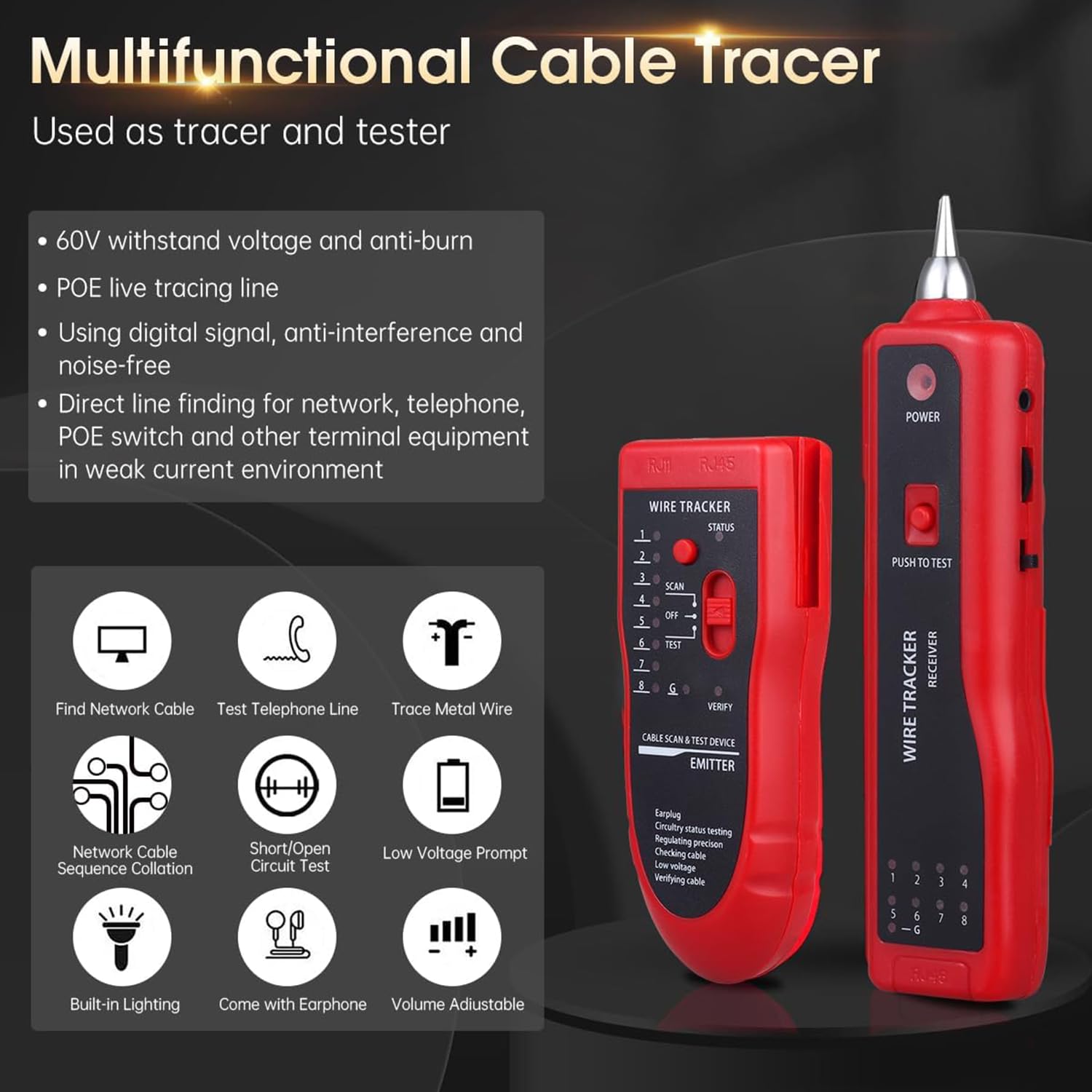 FEDUS LAN TESTER with Wire Tracker, LAN Net work Cable Tracer, Cable Tracker Line Finder, RJ11 RJ45 Line Finder Cable Tester for Network Ethernet cable,Phone Telephone Line Continuity Checking 1