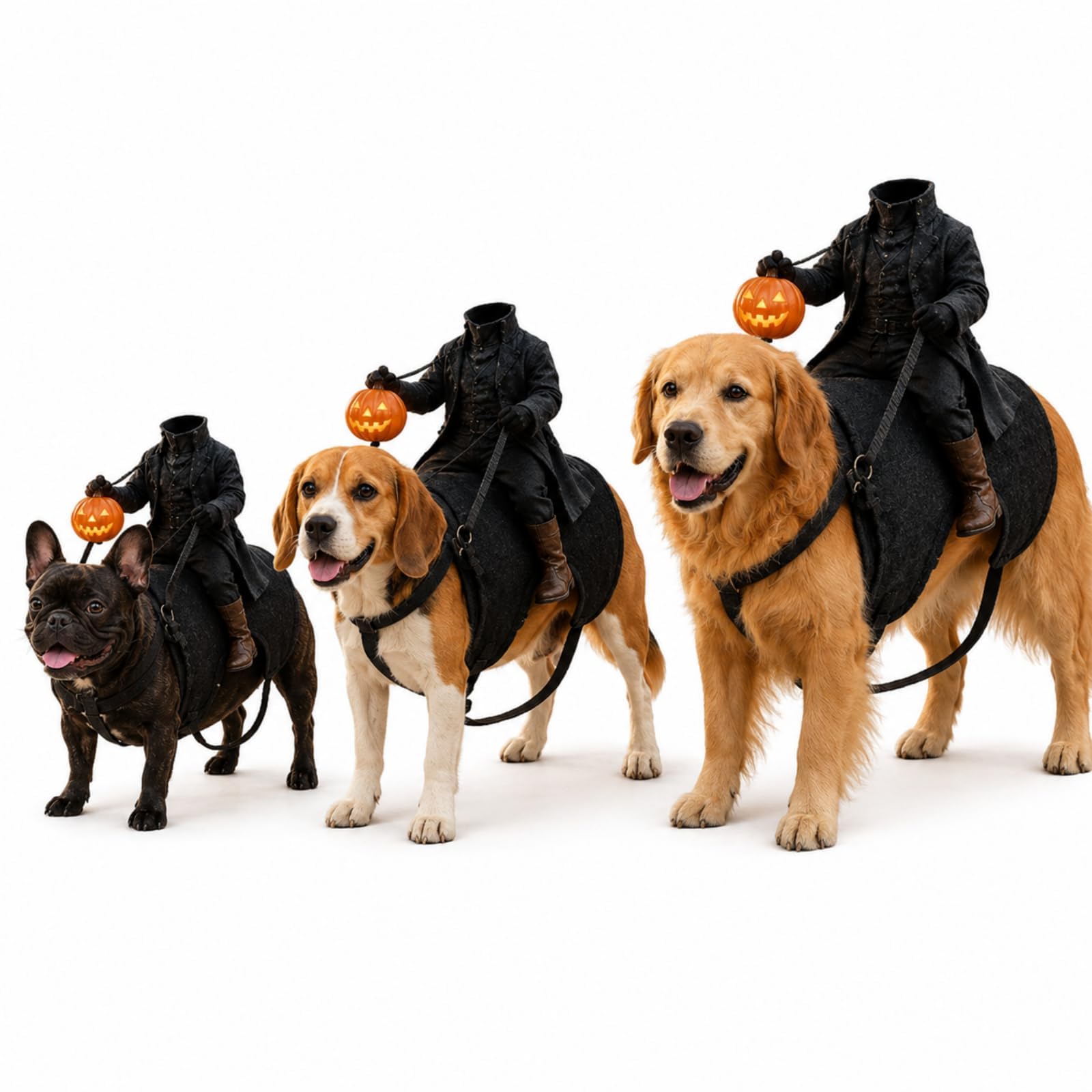 Light-Up Headless Horseman Pet Costume, Pumpkin Rider Harness，Large