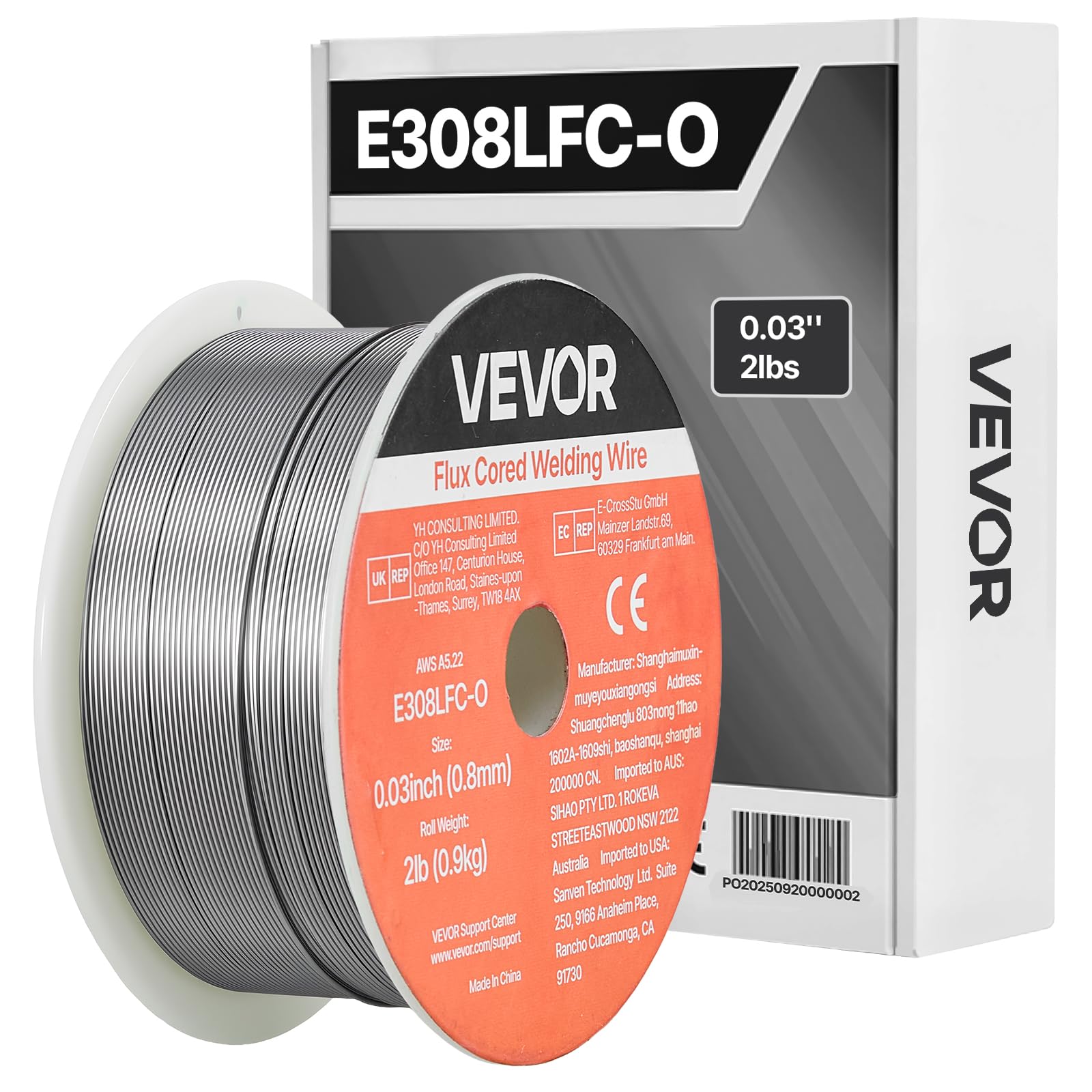 VEVOR Filo Solido per Saldatrice MIG, E308LFC-O 0,8 mm 0,9 kg, in Acciaio Inossidabile Senza Gas con Pochi Schizzi per Saldatura ad Arco in Tutte le Posizioni, Autoprotetto per Uso Esterno
