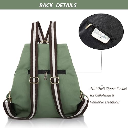 Miniatura 3 de Mochila de lona para mujer, bolsa de hombro casual, mochila de viaje antirrobo vintage resistente, Pasto verde, Mochilas Daypack