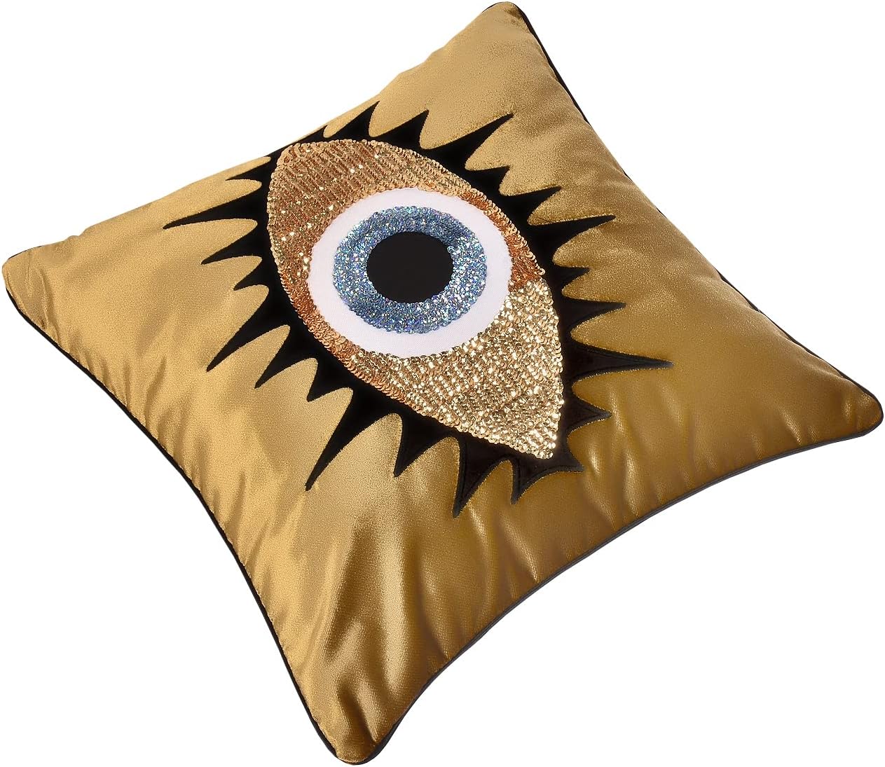 Throw Pillow Set - Evil Eye Throw Pillows - Midnight Blue Accent Pillows - Home Decor Velvet Cushions - Amulet Protection Against Misfortune (Gold)