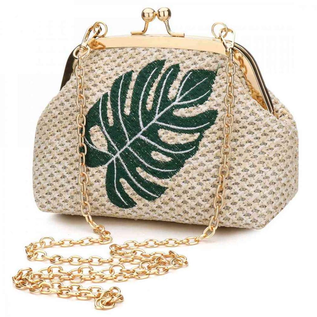 Handmade Summer Straw Bag Women Beach Rattan Woven Shoulder Crossbody Bag Clutch Purse (Leaf)