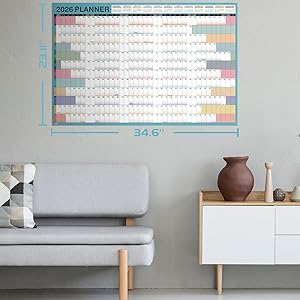 2026 Yearly Wall Calendar - 2026 Calendar, Yearly Wall Calendars 2026, Jan 2026 - Dec 2026, 23.1" x 34.6" (Open), 2026 Wall Calendar 12 Month, Julian Dates, Thick Paper, Round Stickers, Large Calendar