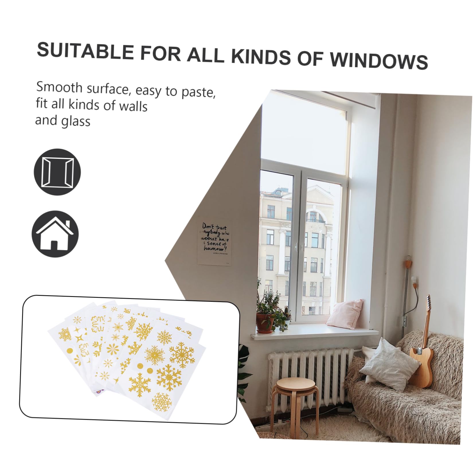 GLEAVI 27stücke Schneeflocken Fensteraufkleber Glitzer Statische Aufkleber Weihnachtsaufkleber für Fensterdekoration Weihnachtsschmuck ohne Kleberückstände