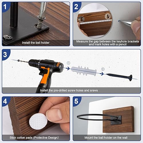 Miniatura 5 de PUERSI Soporte de bola de montaje en pared Soporte de bola Almacenamiento de exhibición para baloncesto Fútbol Fútbol Voleibol