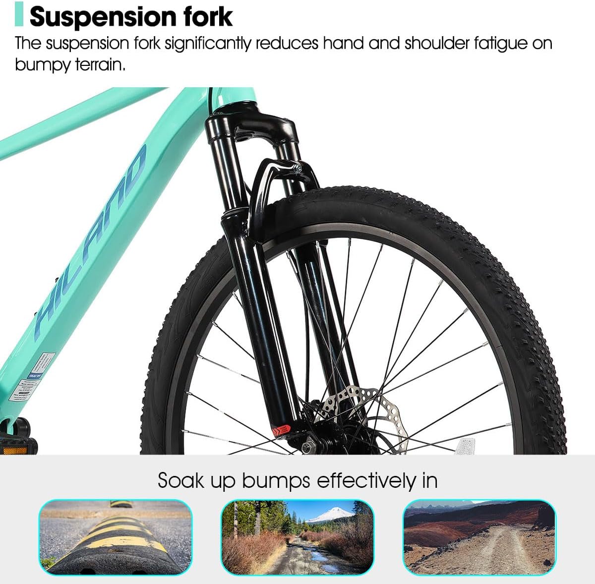 HILAND 26 Inch 27.5 Inch Mens Womens Mountain Bike, 21 Speed Mountain Bicycle with Dual Disc Brake, Front Suspension Fork, High Carbon Steel Frame Urban Commuter Bike for Adults