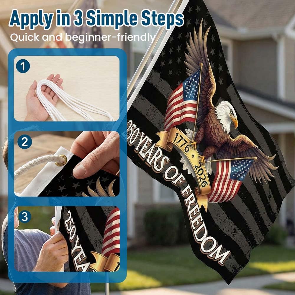 250 Years American Flag for Outside 3x5 Ft, 250th Anniversary American Banner with FlagBrass Grommets, Double Sided 250th Anniversary Eagle Flag for Home, Garden, Porch (Black-01+Black-02)