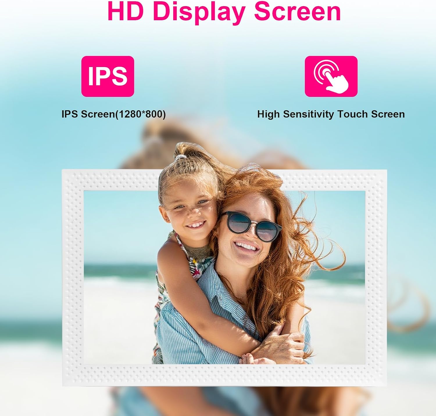 Digital Picture Frame 10.1 inch Smart Electronic Frameo Photo Frame 32GB Auto-Rotate 1280*800 HD Touch Screen, Desk or Wall Mounted,Share Photos Videos Instantly, Gifts for Mom Dad Women Men (White)
