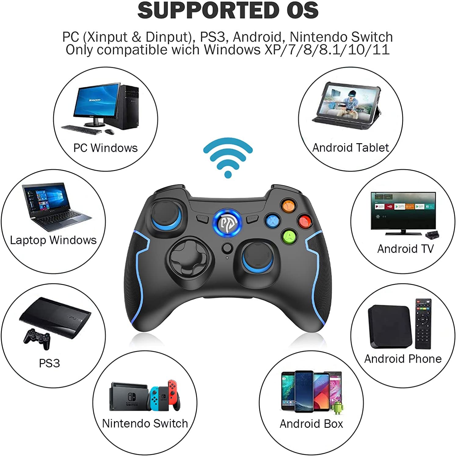 EasySMX 2.4G Wireless Controller for PS3, PC Gamepads with Vibration Fire Button Range up to 10m Support PC,Laptop, Android and TV BOX