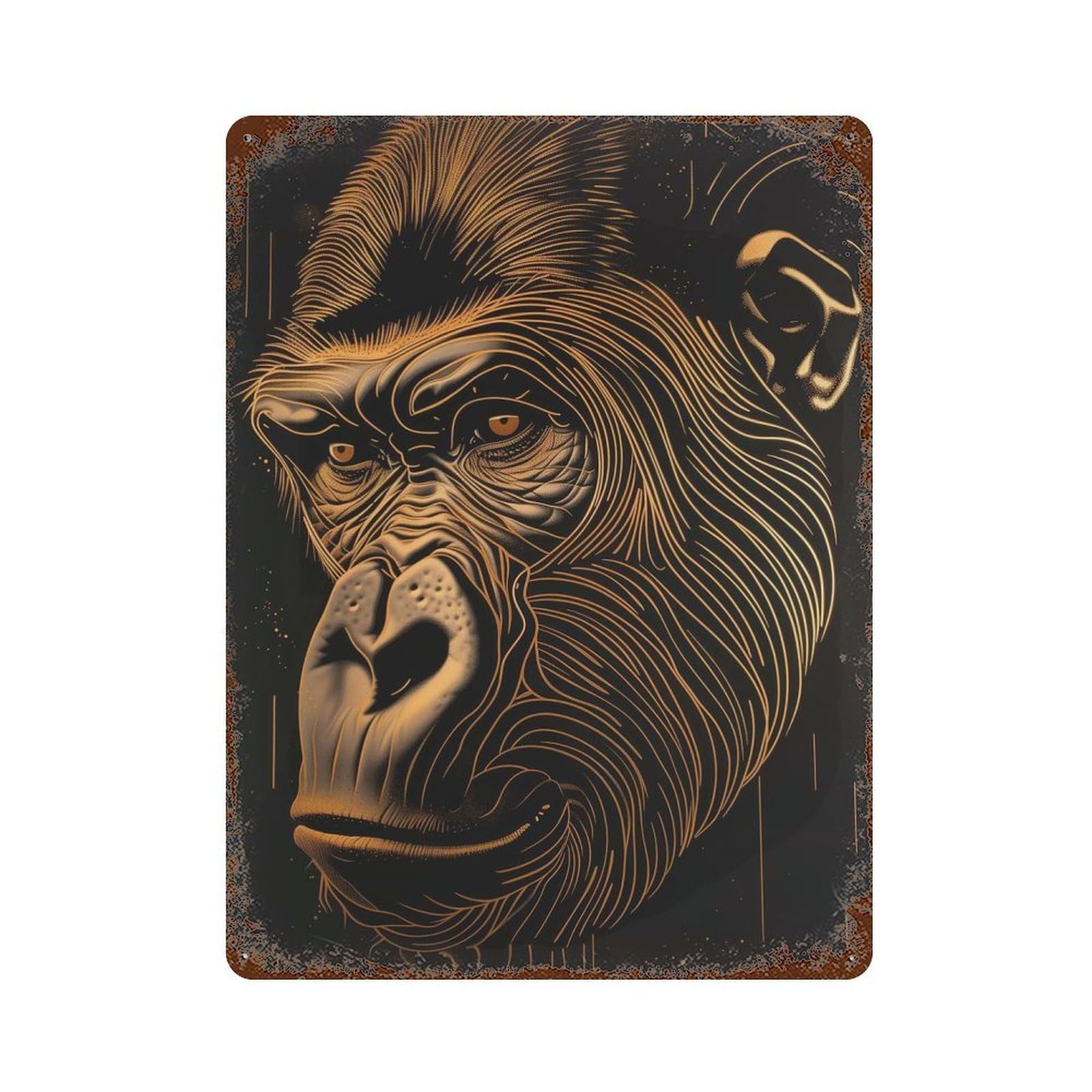 Retro Metal Sign with Golden King Gorilla Design 15.7"x11.8", for Living Room, Hallway And Home Decor, Farmhouse Wall Decor