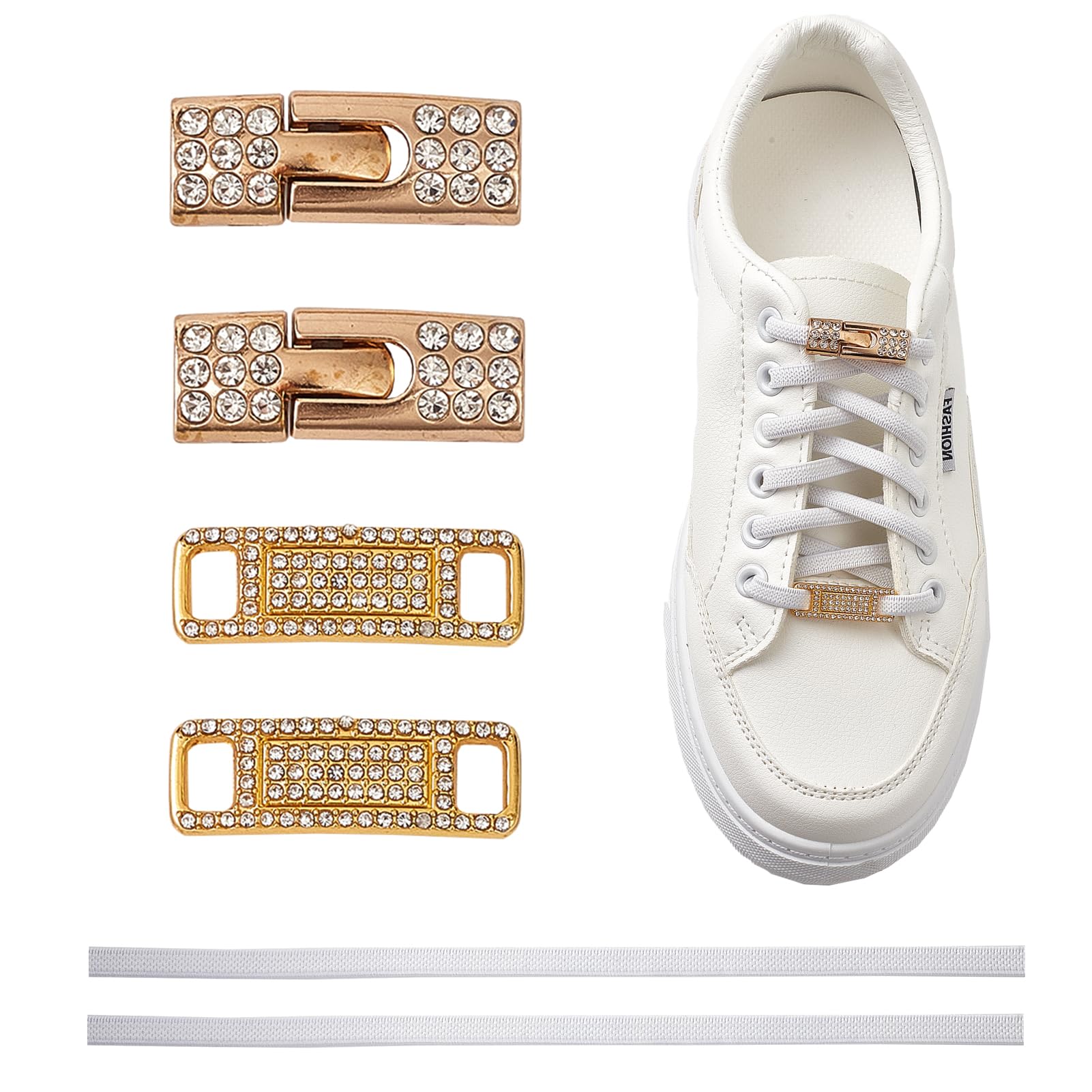 NICENEEDED 4 Pcs Rhinestone Shoelace Charms Buckles With Lace, Bling Shoelace Buckles Crystal Shoe Decorations Charms, Sneakers Shoe Lace Tag Charms for Sneaker Shoe Accessory
