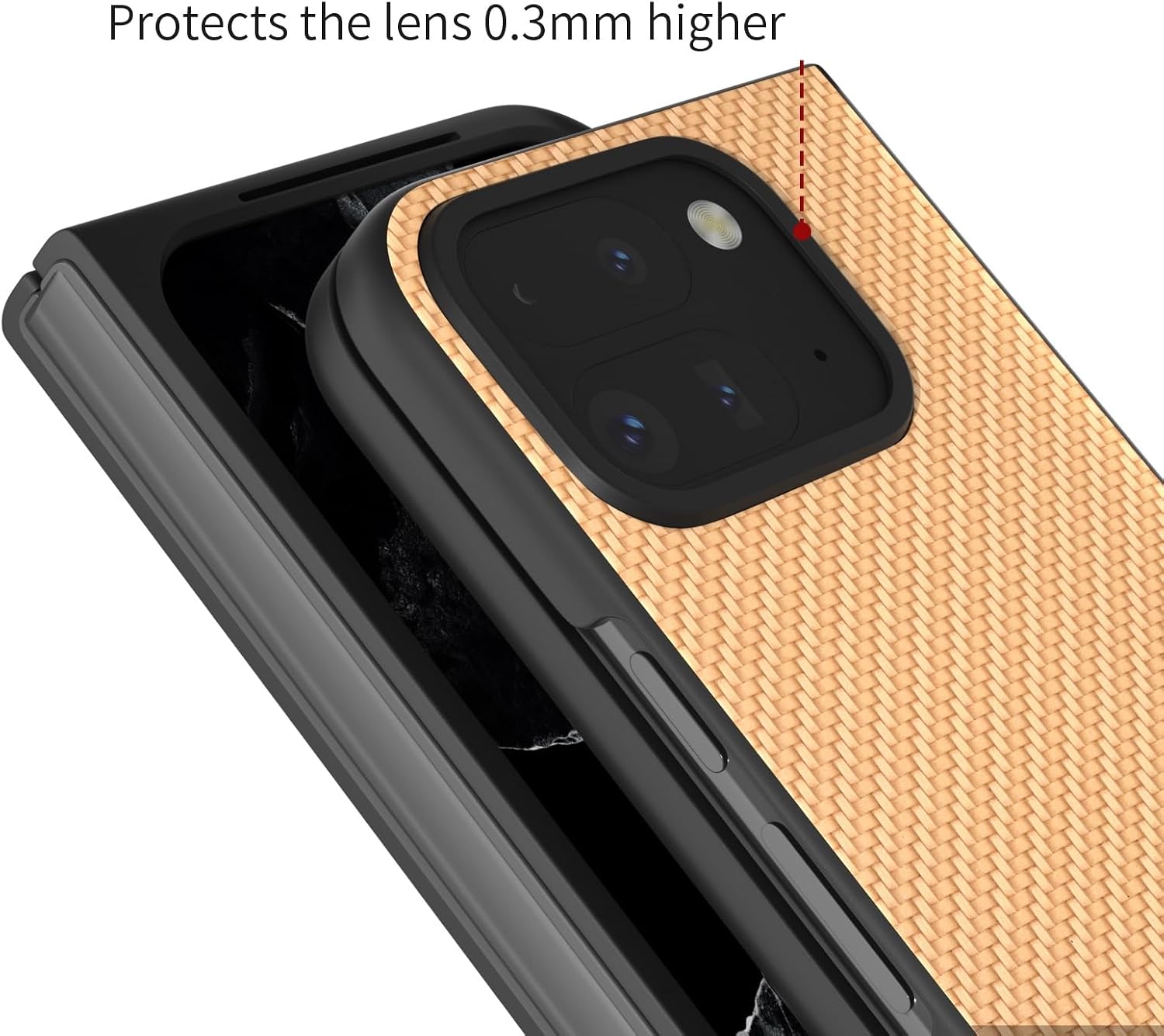 Case for Google Pixel 9 Pro Fold Leather Case, Carbon Fiber Texture Hard Back Cover Protective Phone Case Slim Fold Case Protective Shockproof Case for Google Pixel 9 Pro Fold(Khaki) image 5