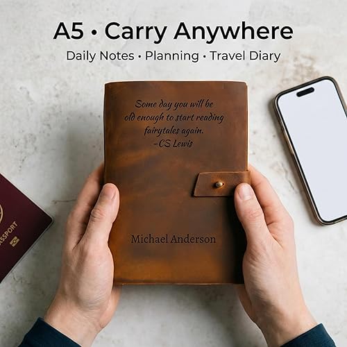 Miniatura 6 de Cuaderno personalizado para hombres y mujeres, diario de cuero grabado personalizado, diario de escritura y oración A5 recargable, diario de viaje